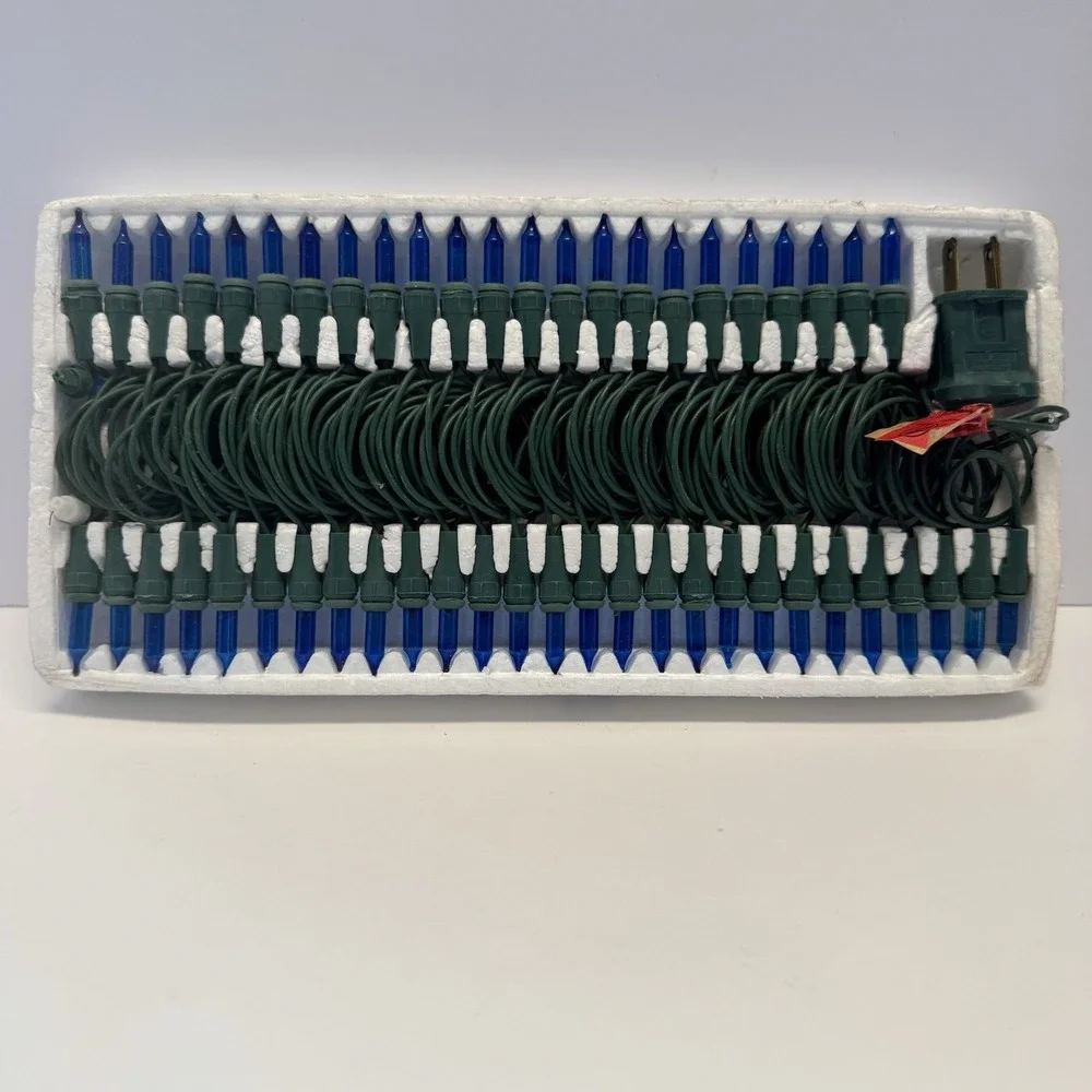 Vintage Holiday Home 50 Mini Blue‎ Christmas Light Set 25ft TESTED